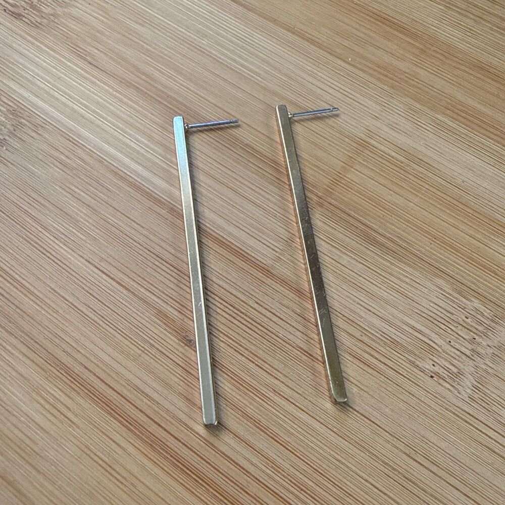 Modern Straight Drop Bar Gold Toned Earrings Vintage Unbranded